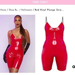 PLT red vinyl body suit
